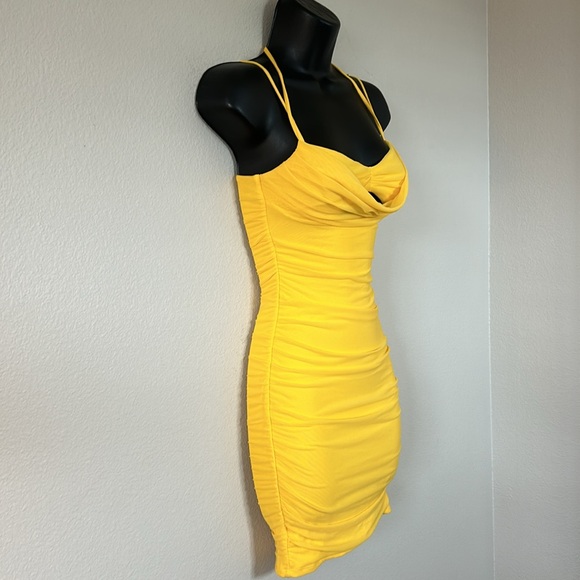 Oh Polly Cabana Collection Yellow Ruched Cowl Neck Mini Dress - Picture 6 of 10